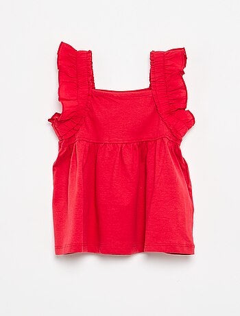 T-shirt con spalline a volant