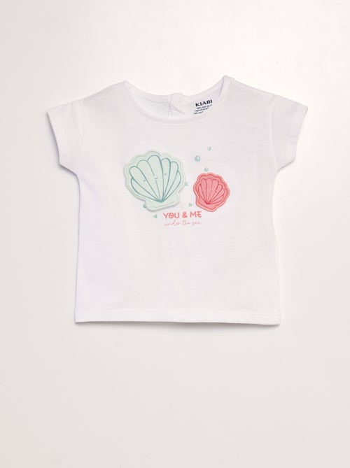 T-shirt con stampa 'conchiglie' + decorazione in rilievo - Kiabi