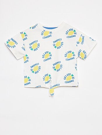 T-shirt con stampa e fondo da annodare