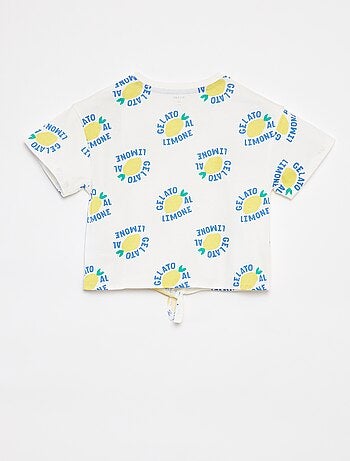 T-shirt con stampa e fondo da annodare