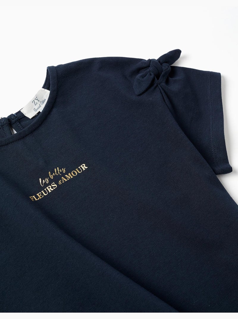 T-shirt con stampa e nodi decorativi Blu Blu - Kiabi