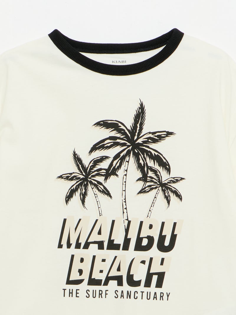 T-shirt con stampa fantasia a maniche corte con profili a contrasto Bianco - Kiabi