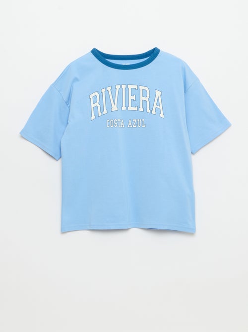 T-shirt con stampa fantasia a maniche corte con profili a contrasto - Kiabi