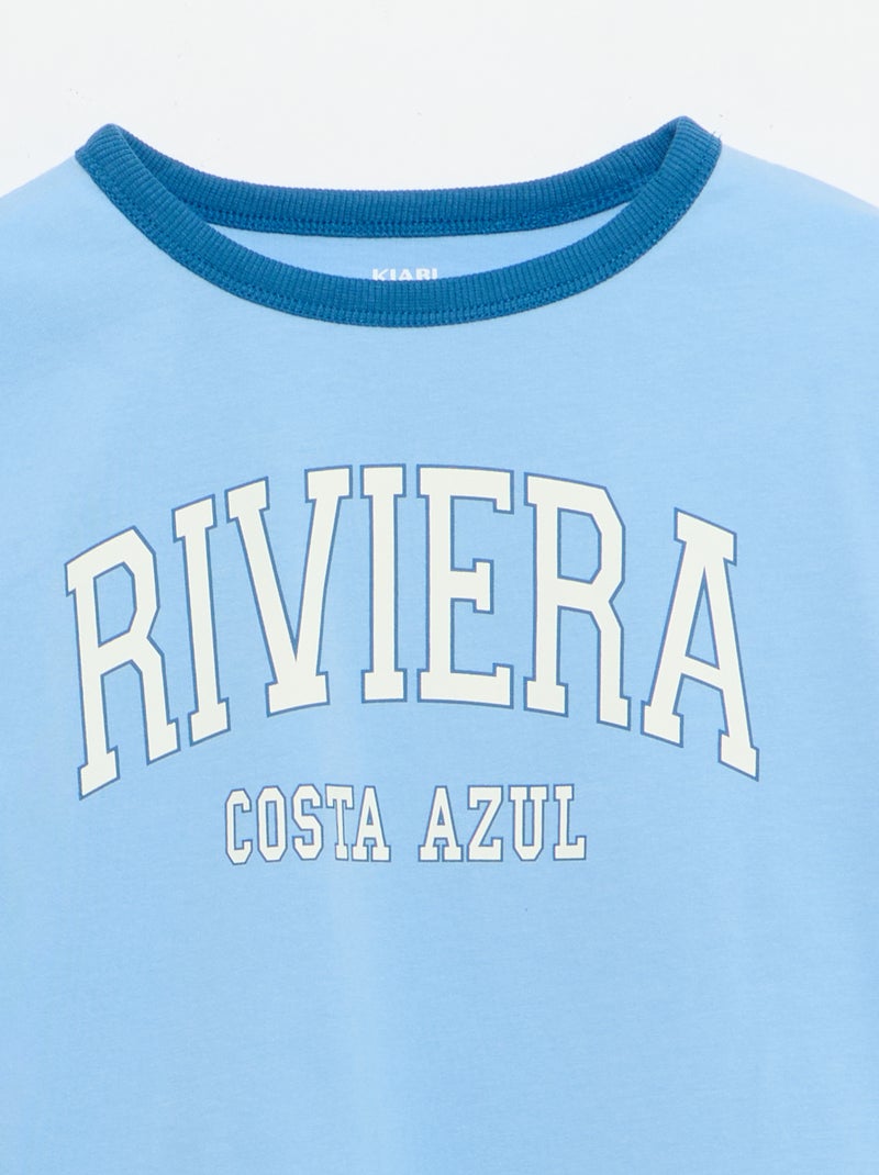 T-shirt con stampa fantasia a maniche corte con profili a contrasto Blu - Kiabi