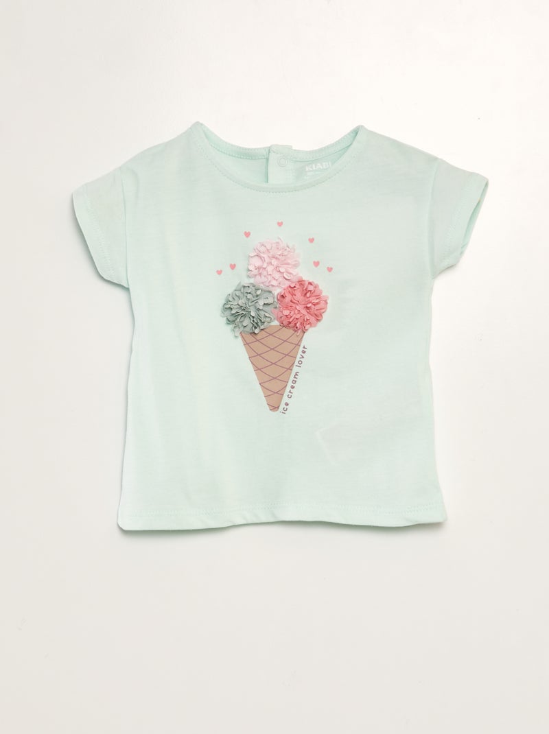T-shirt con stampa 'gelato' + decorazione in rilievo in crepon VERDE - Kiabi