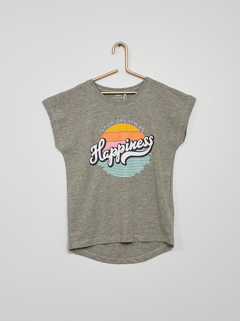 T-shirt con stampa 'Happiness' grigio - Kiabi