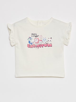 T-shirt con stampa 'La casa delle bambole di Gabby' giromanica con volant