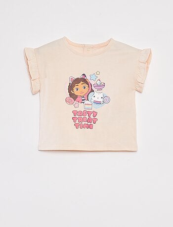 T-shirt con stampa 'La casa delle bambole di Gabby' giromanica con volant
