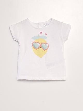 T-shirt con stampa 'limone' + decorazione in rilievo