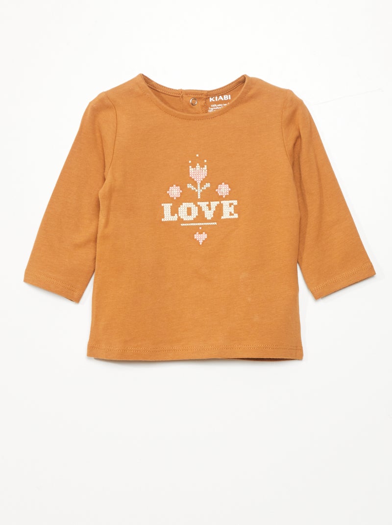 T-shirt con stampa 'love' MARRONE - Kiabi