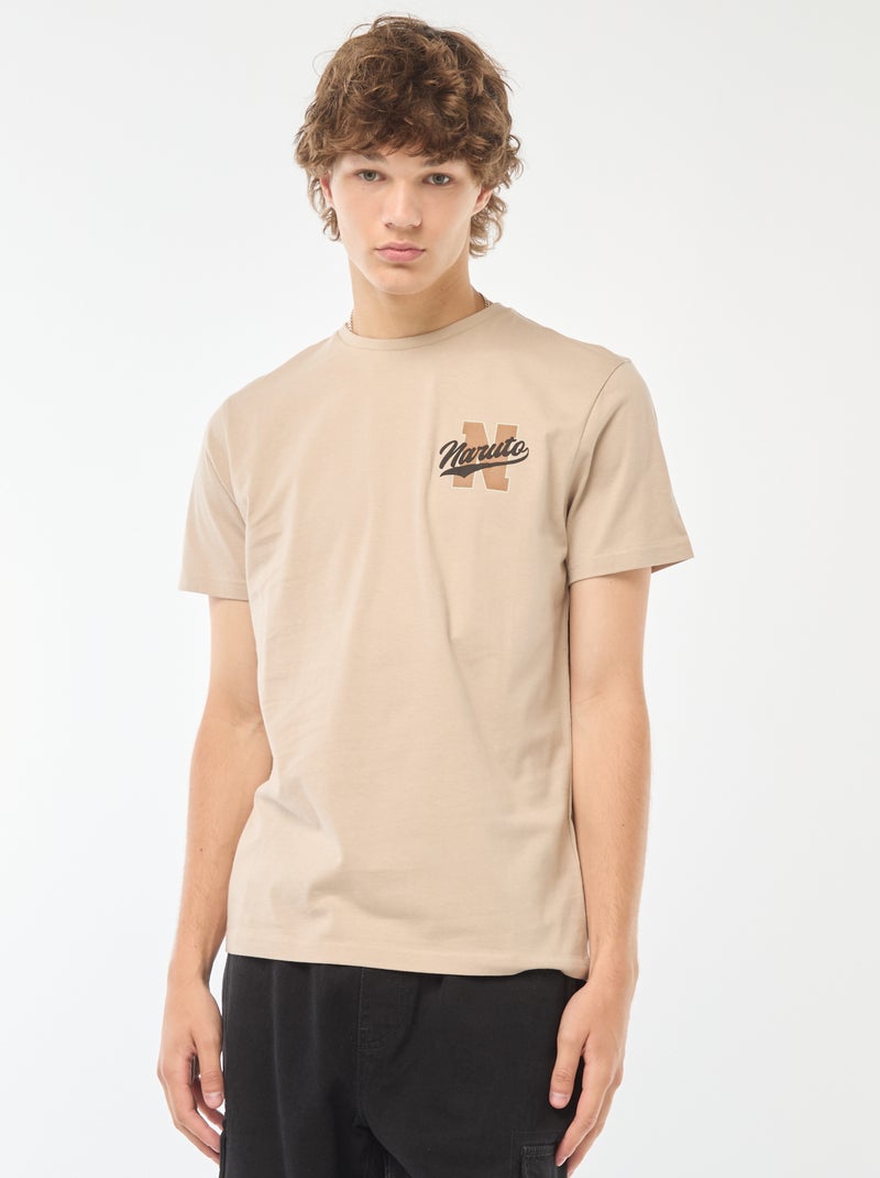 T-shirt con stampa 'Naruto' davanti/dietro a maniche corte beige - Kiabi