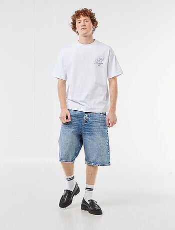 T-shirt con stampe davanti e dietro in cotone tinta unita