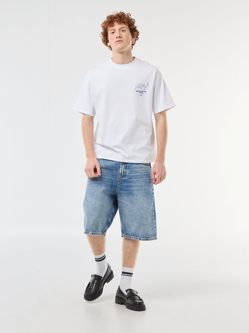 T-shirt con stampe davanti e dietro in cotone tinta unita Bianco - Kiabi