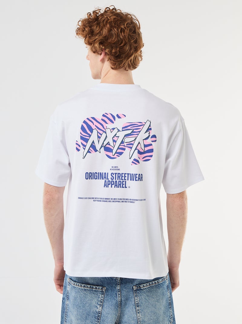 T-shirt con stampe davanti e dietro in cotone tinta unita Bianco - Kiabi