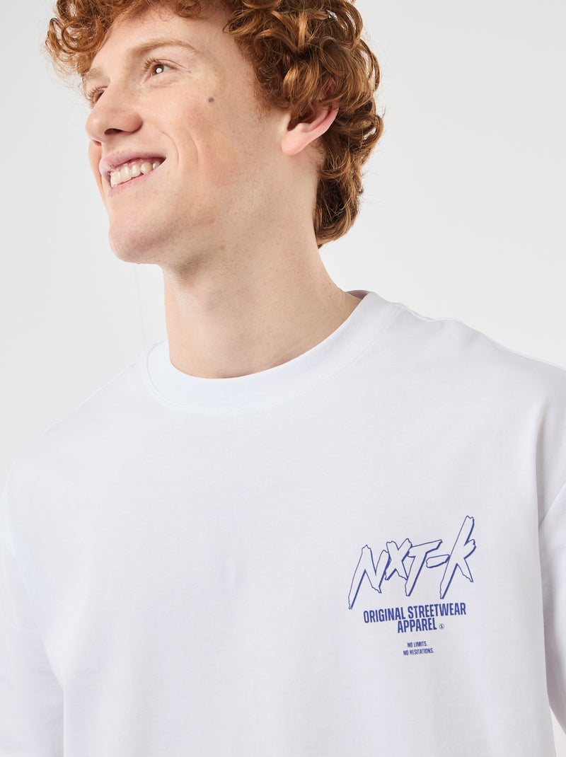 T-shirt con stampe davanti e dietro in cotone tinta unita Bianco - Kiabi