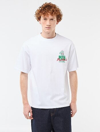 T-shirt con stampe davanti e dietro in cotone tinta unita