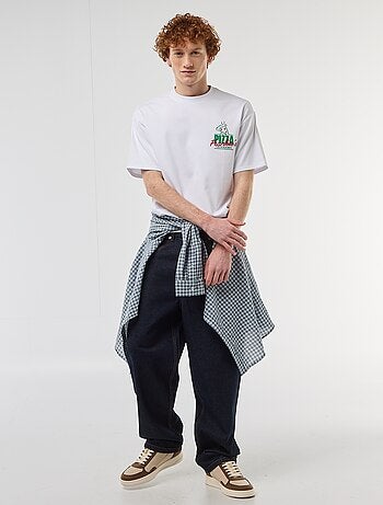 T-shirt con stampe davanti e dietro in cotone tinta unita
