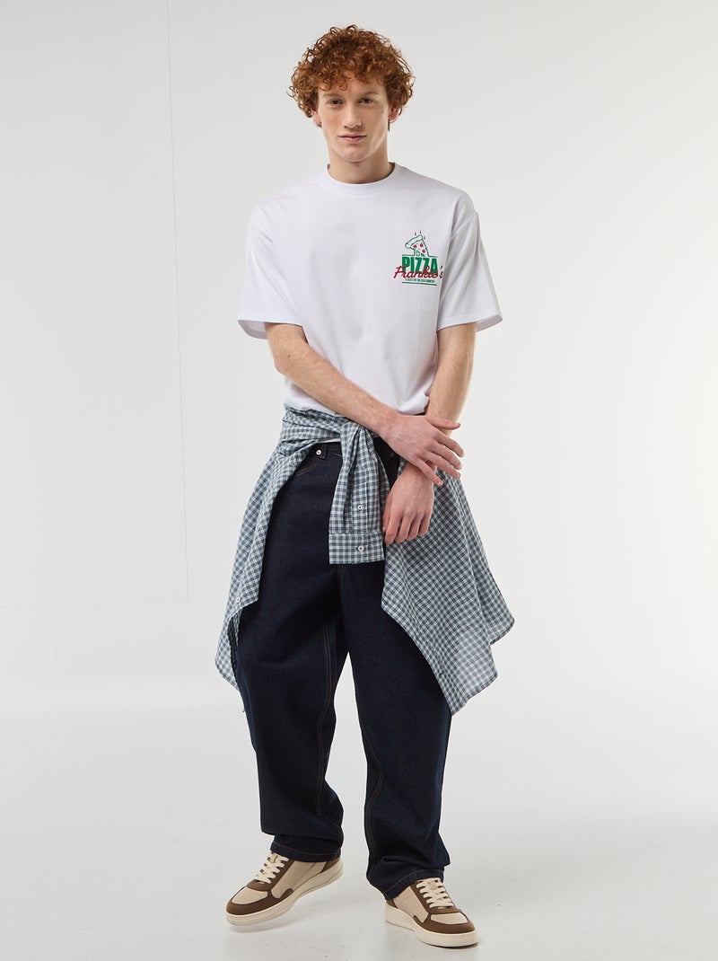 T-shirt con stampe davanti e dietro in cotone tinta unita Bianco - Kiabi