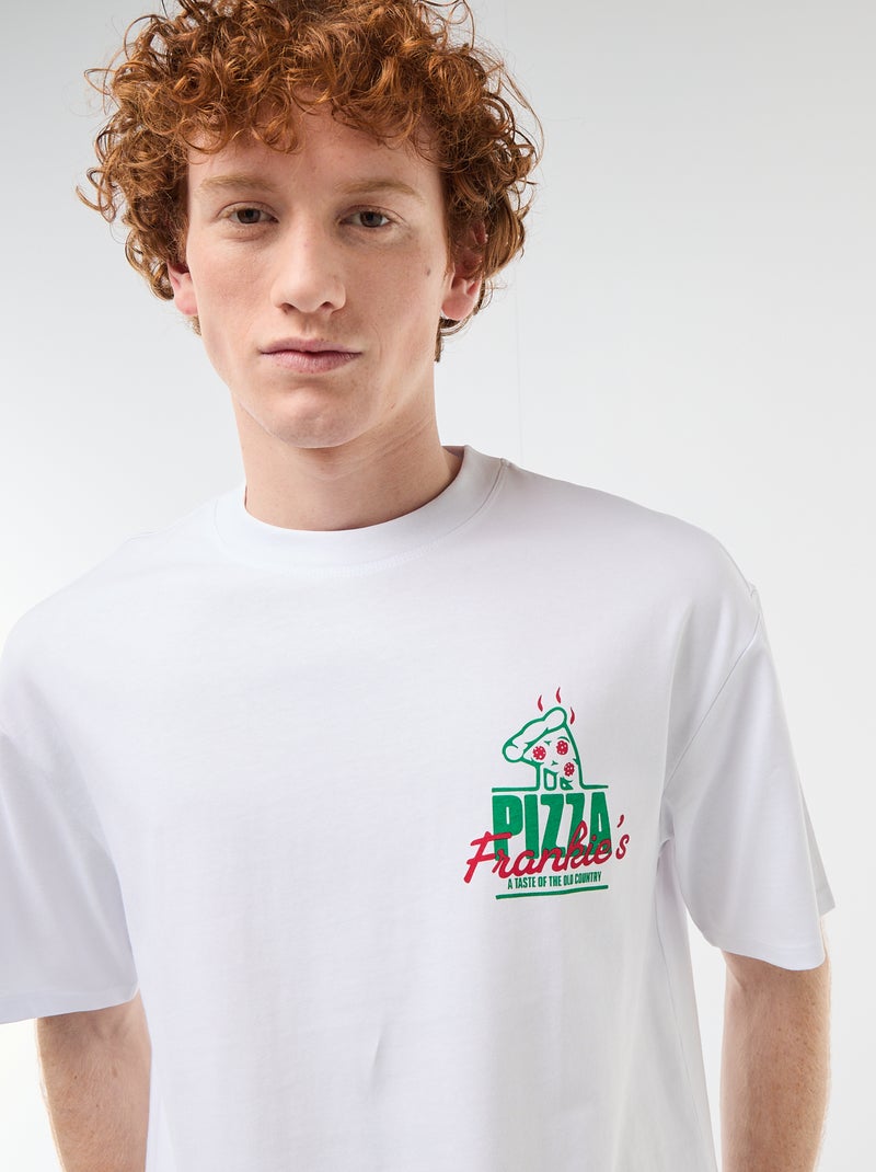T-shirt con stampe davanti e dietro in cotone tinta unita Bianco - Kiabi