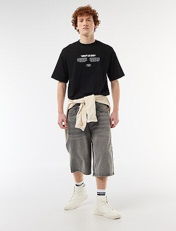 T-shirt con stampe davanti e dietro in cotone tinta unita