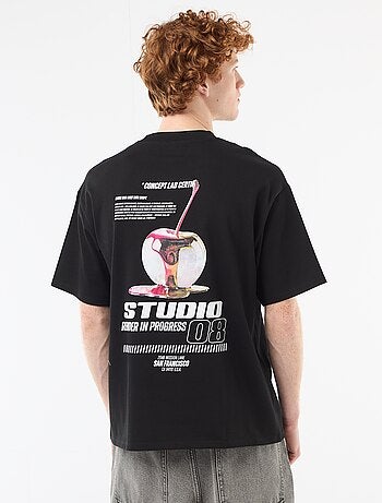 T-shirt con stampe davanti e dietro in cotone tinta unita