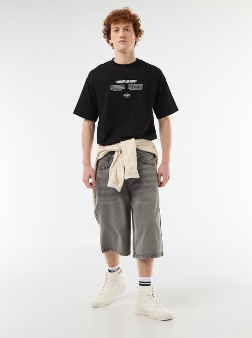 T-shirt con stampe davanti e dietro in cotone tinta unita - Kiabi