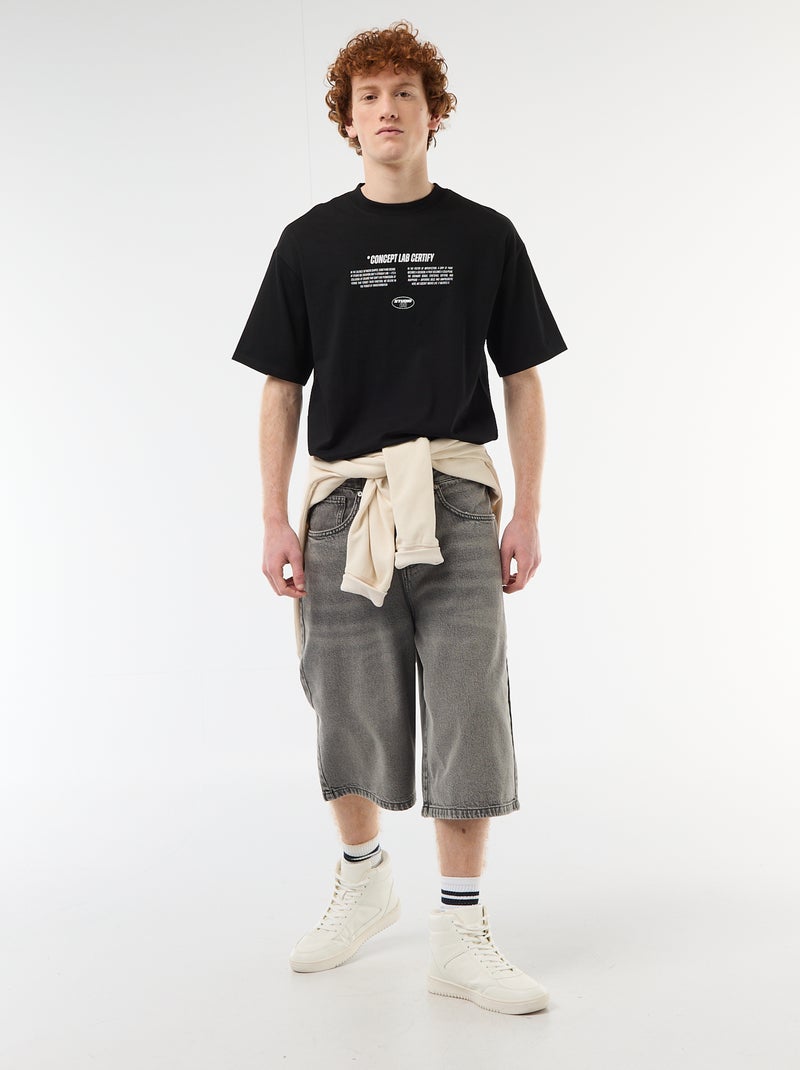 T-shirt con stampe davanti e dietro in cotone tinta unita Nero - Kiabi