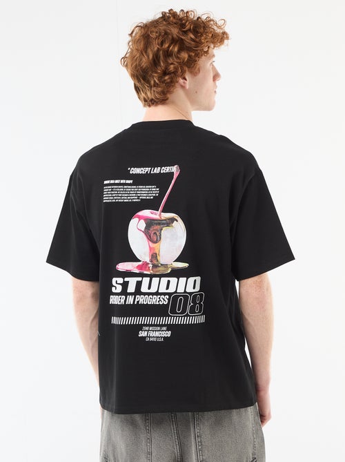 T-shirt con stampe davanti e dietro in cotone tinta unita - Kiabi