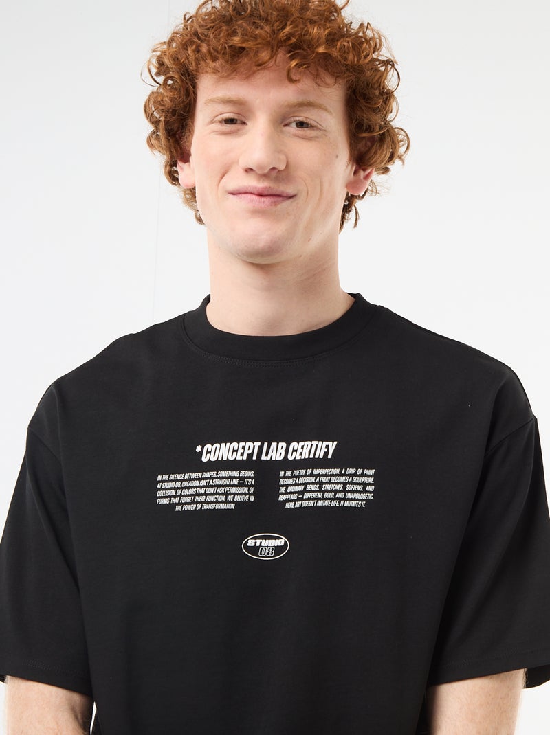 T-shirt con stampe davanti e dietro in cotone tinta unita Nero - Kiabi