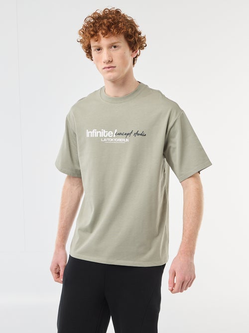 T-shirt con stampe davanti e dietro in cotone tinta unita - Kiabi