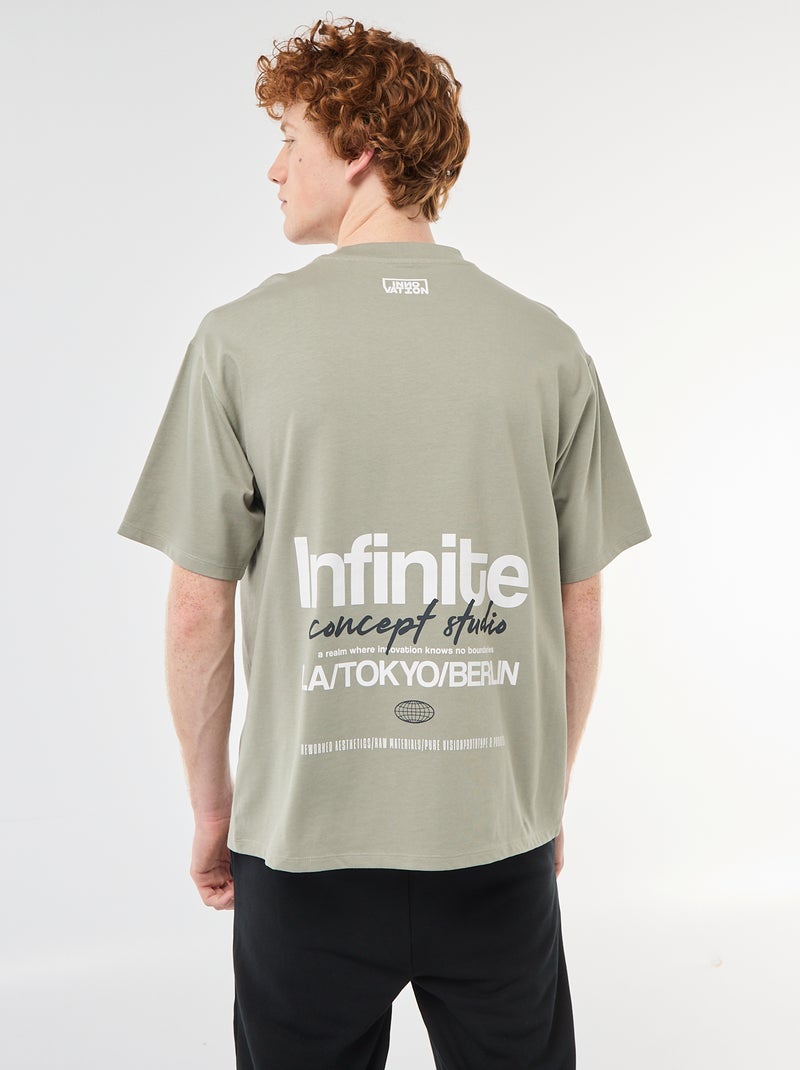 T-shirt con stampe davanti e dietro in cotone tinta unita Verde - Kiabi