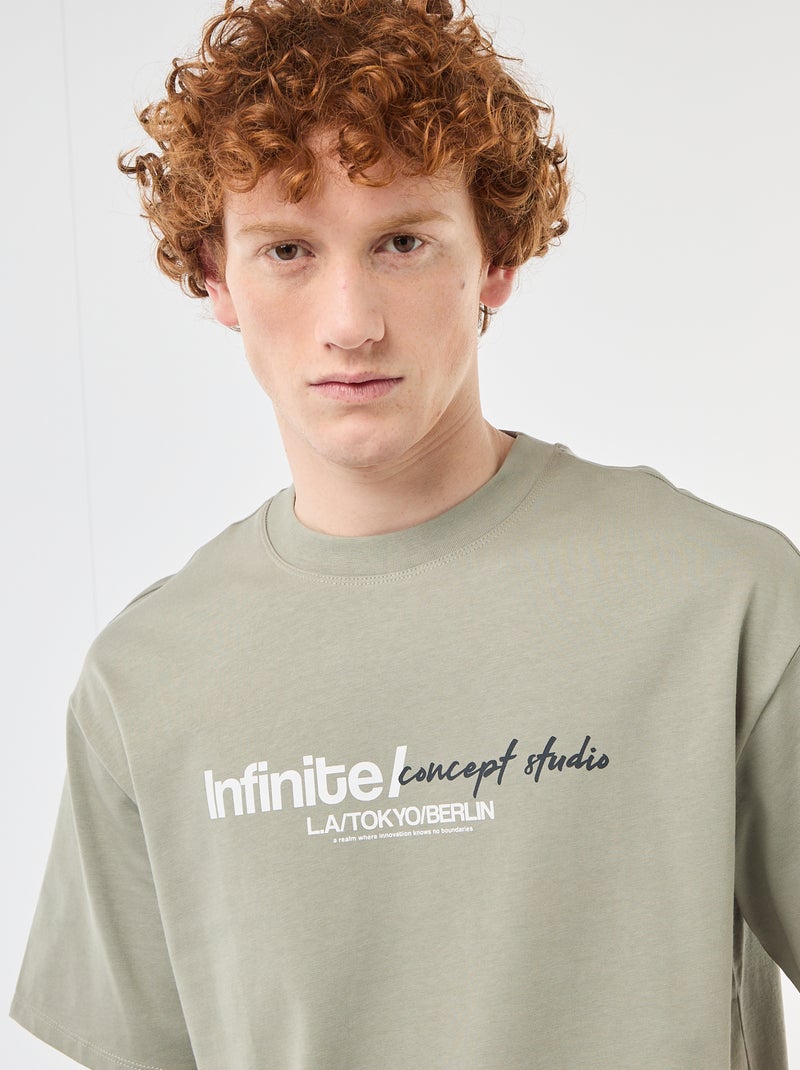 T-shirt con stampe davanti e dietro in cotone tinta unita Verde - Kiabi