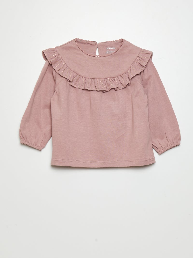 T-shirt con volant a maniche lunghe ROSA - Kiabi