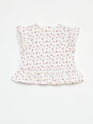 T-shirt con volant e stampa