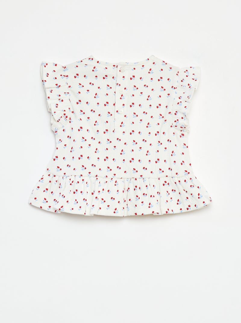 T-shirt con volant e stampa BIANCO - Kiabi