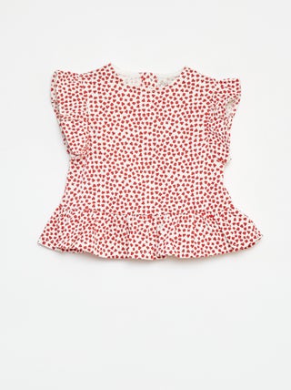 T-shirt con volant e stampa