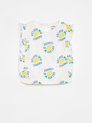 T-shirt con volant sul giromanica e motivo