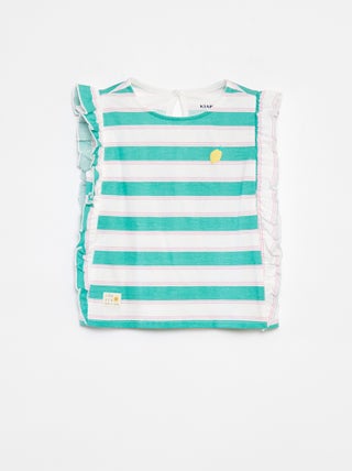 T-shirt con volant sul giromanica e motivo