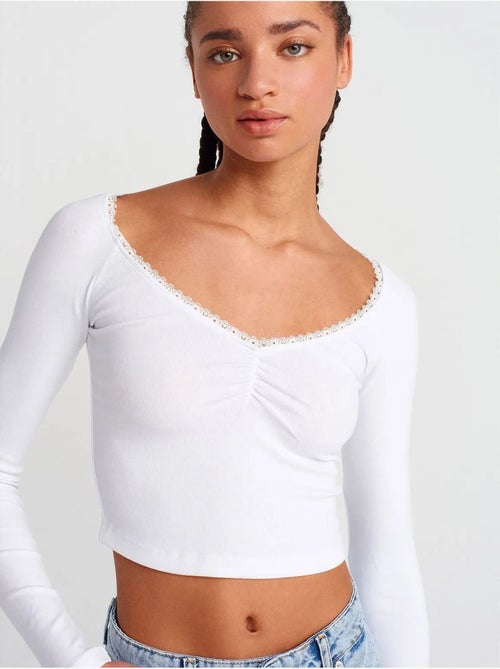 T-shirt corta a coste da donna dilvin - Kiabi T-shirt corta a coste da donna dilvin - Kiabi