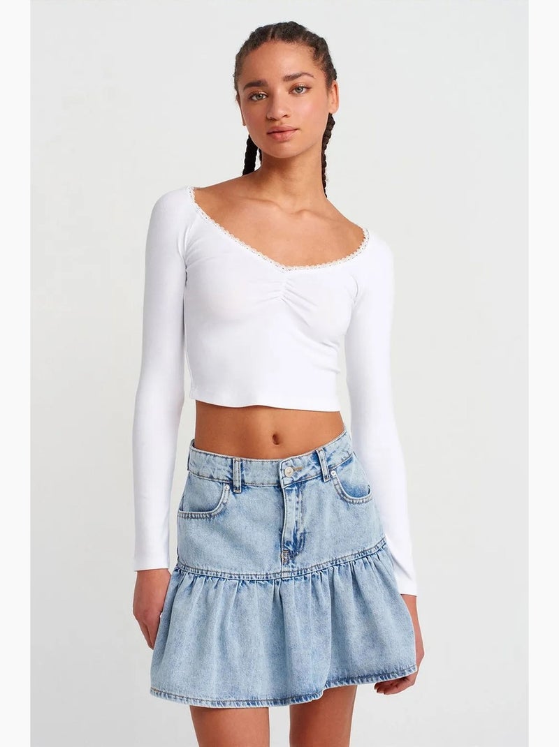 T-shirt corta a coste da donna dilvin Bianco - Kiabi
