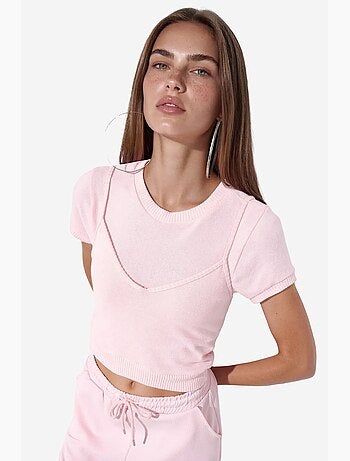 T-shirt corta a costine manica corta busem
