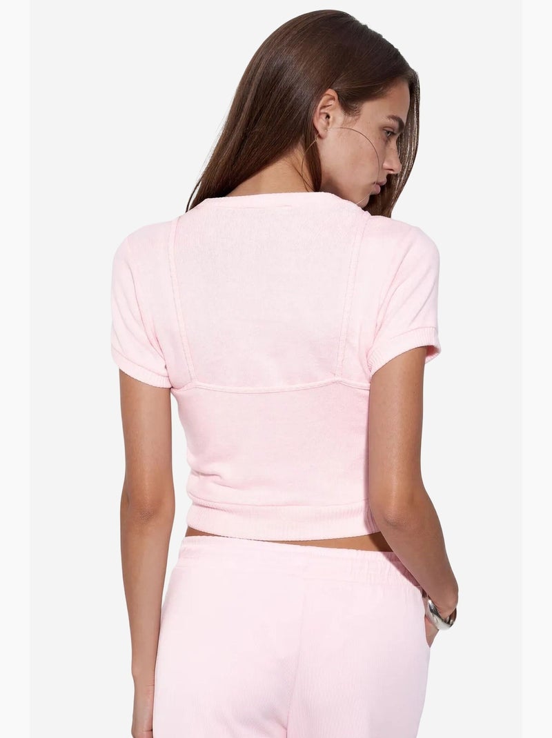 T-shirt corta a costine manica corta busem Rosa chiaro - Kiabi