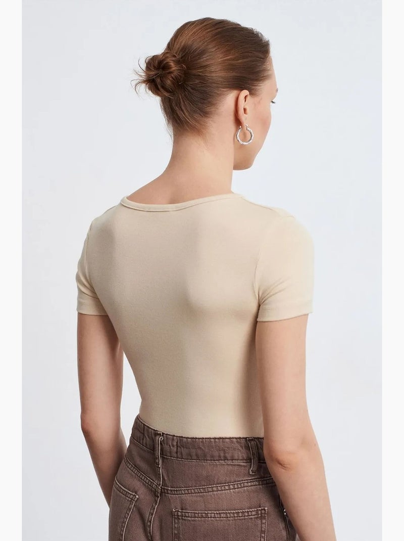 T-shirt corta aderente maglia manica corta dilvin Beige argilla - Kiabi