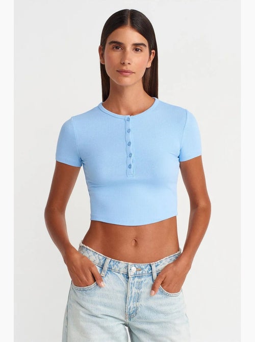 T-shirt corta aderente manica corta con bottoni dilvin - Kiabi