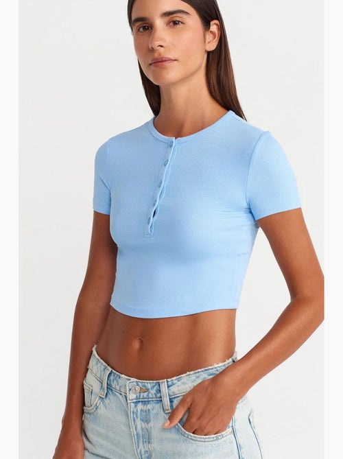 T-shirt corta aderente manica corta con bottoni dilvin - Kiabi