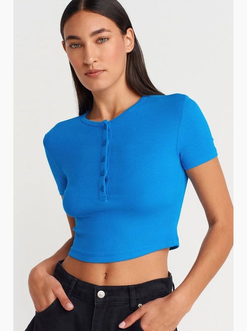 T-shirt corta aderente manica corta con bottoni dilvin - Kiabi