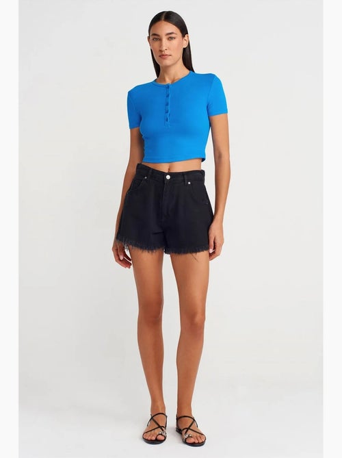 T-shirt corta aderente manica corta con bottoni dilvin - Kiabi