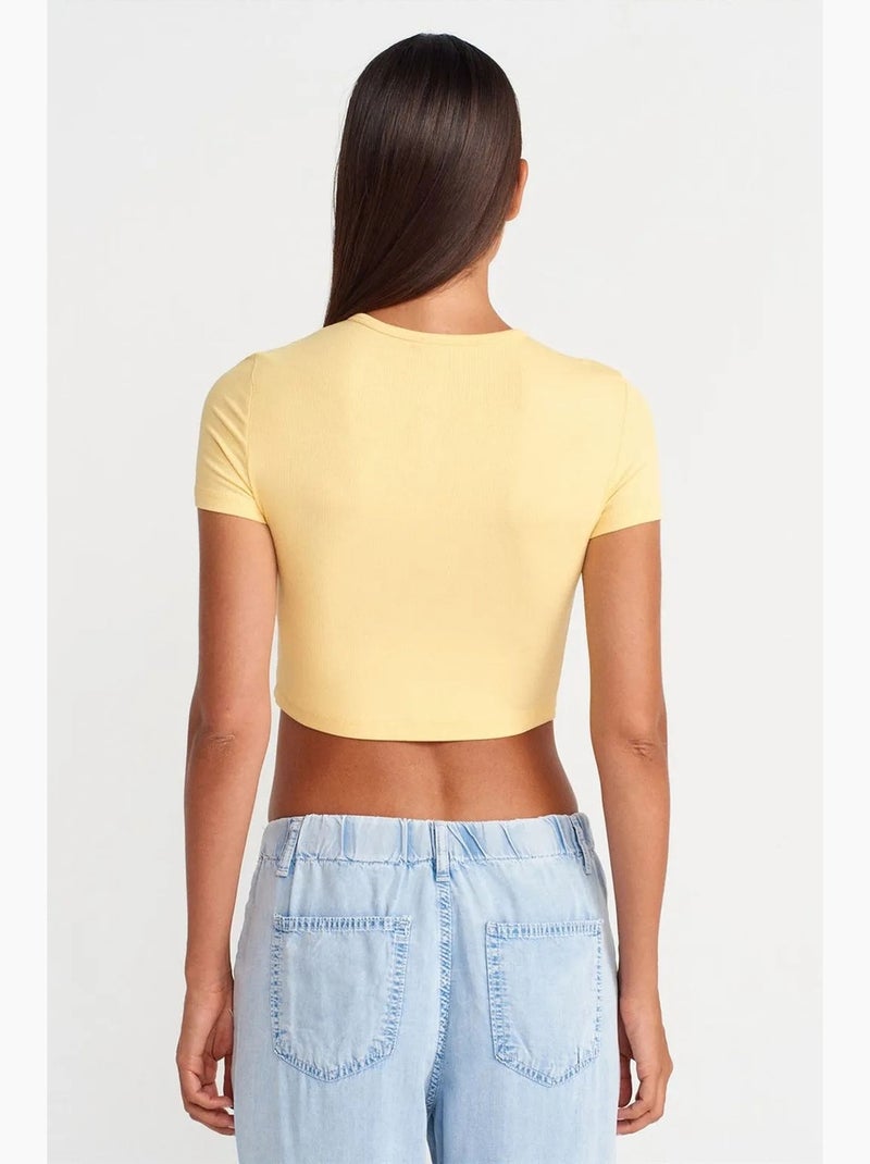 T-shirt corta aderente manica corta con bottoni dilvin Giallo limone - Kiabi
