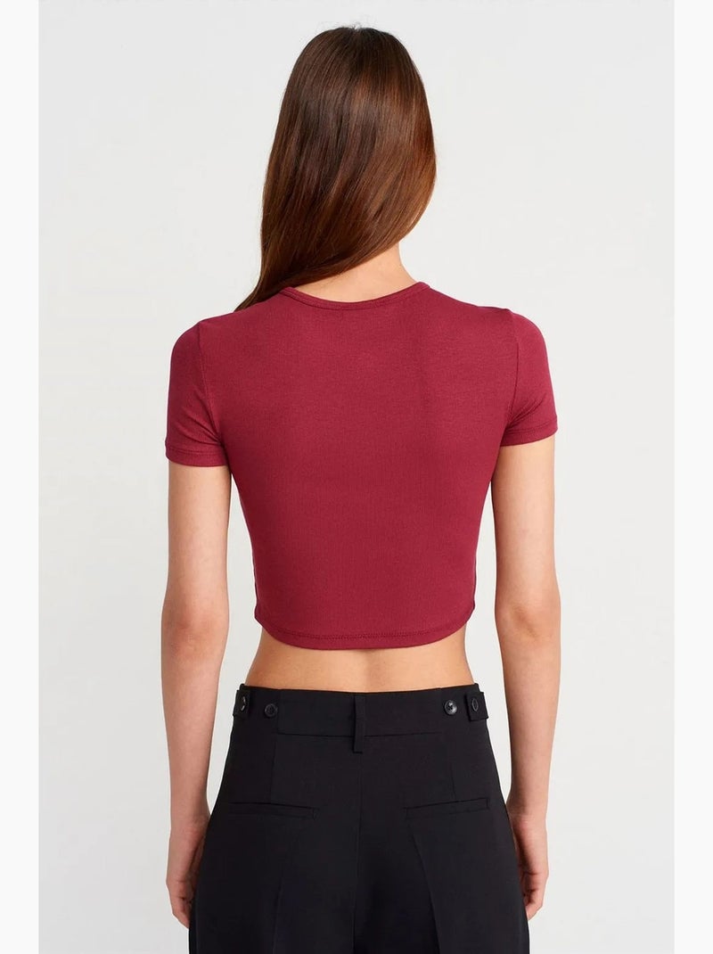 T-shirt corta aderente manica corta con bottoni dilvin Rosso bordeaux - Kiabi