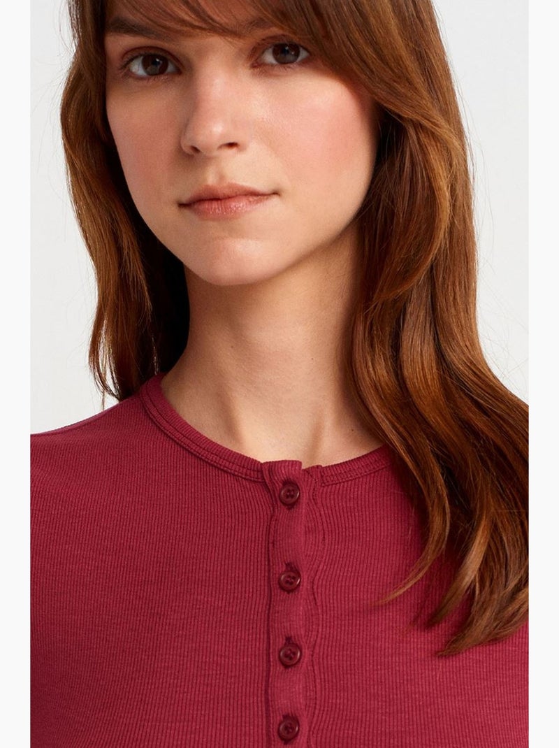 T-shirt corta aderente manica corta con bottoni dilvin Rosso bordeaux - Kiabi